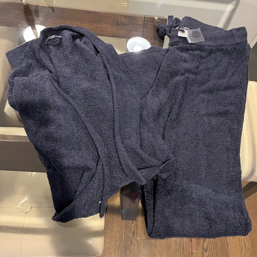 Barefoot Dreams CozyChic Lite - Open cardigan and boot cut pants . Navy L/XL